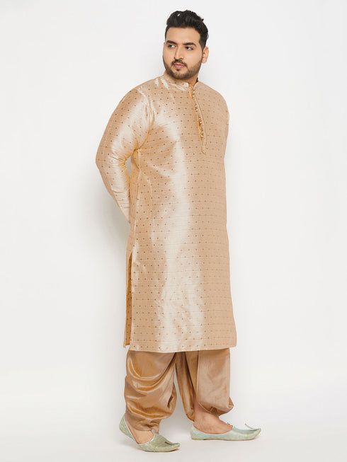 Vastramay Men's Plus Size Gold Zari Weaved Kurta Dhoti Set